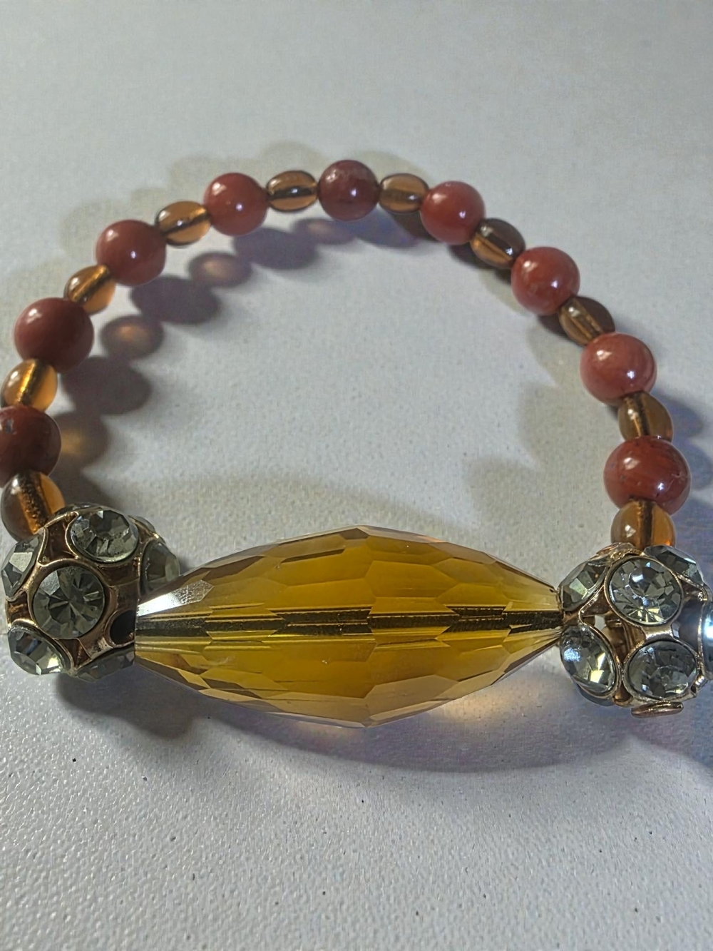 Amber Crystal & Terracotta Beaded Stretch Bracelet